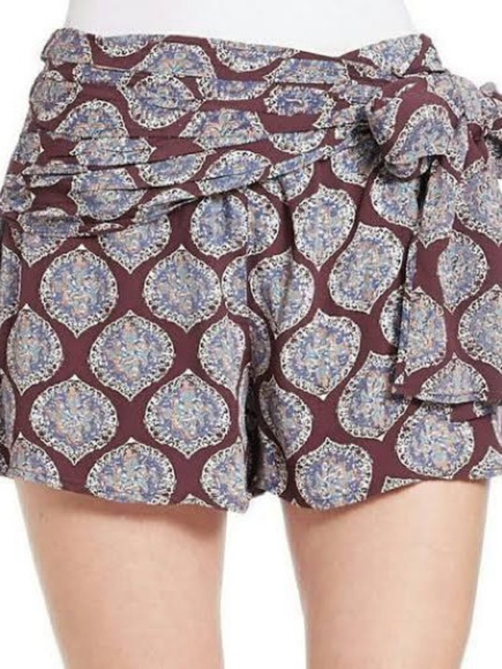 Free People All In A Dream High Waist Eggplant Paisley Print Wrap Shorts Size 2